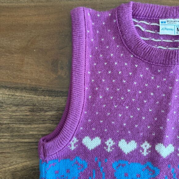 Vintage JCPenney Purple Teddy Bear Sweater Vest Girls' M (10-12) - Picture 4 of 13